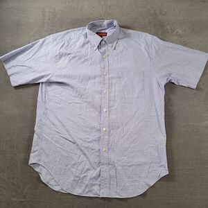 Austin Reed Long Blue Checked Button Up Short Sleeve Mens Shirt Sz‎ Large